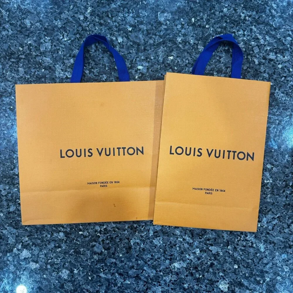 Louis Vuitton Paper Bag Orange Blue Handle Receipt Holder Blank Envelope 16x13x6
